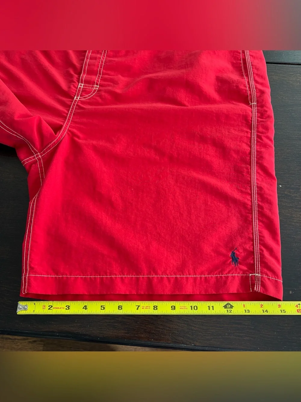 VTG Polo Ralph Lauren Red Cargo Swim Trunk Board Shorts White Stitching Mens 2XB